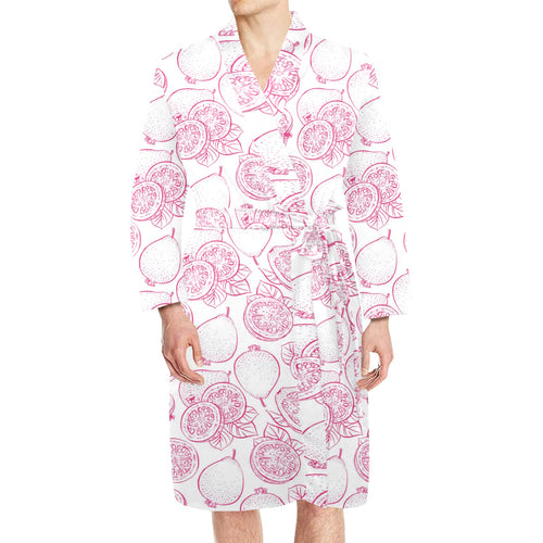 Sketch guava pattern Men's Long Sleeve Belted Night Robe