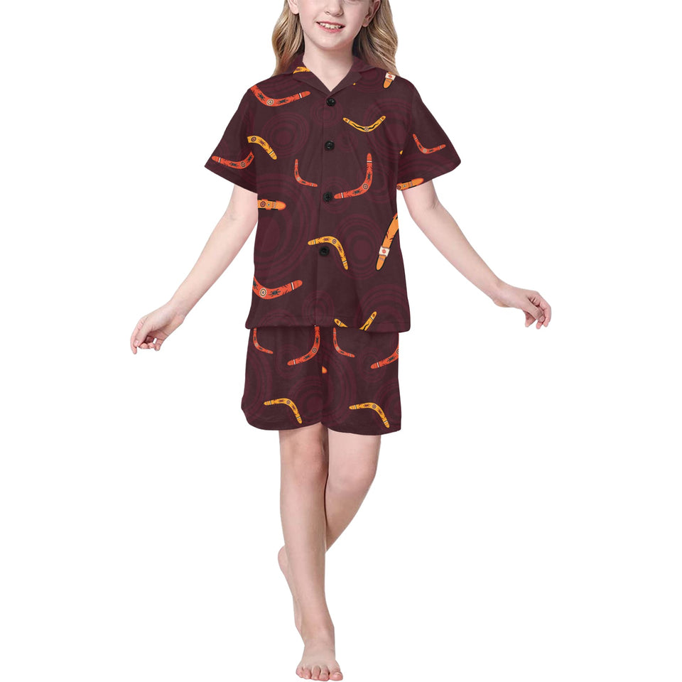 Boomerang Australian aboriginal ornament circle bl Kids' Boys' Girls' V-Neck Short Pajama Set