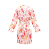 Hand drawn heart design pattern Women's Long Sleeve Belted Night Robe