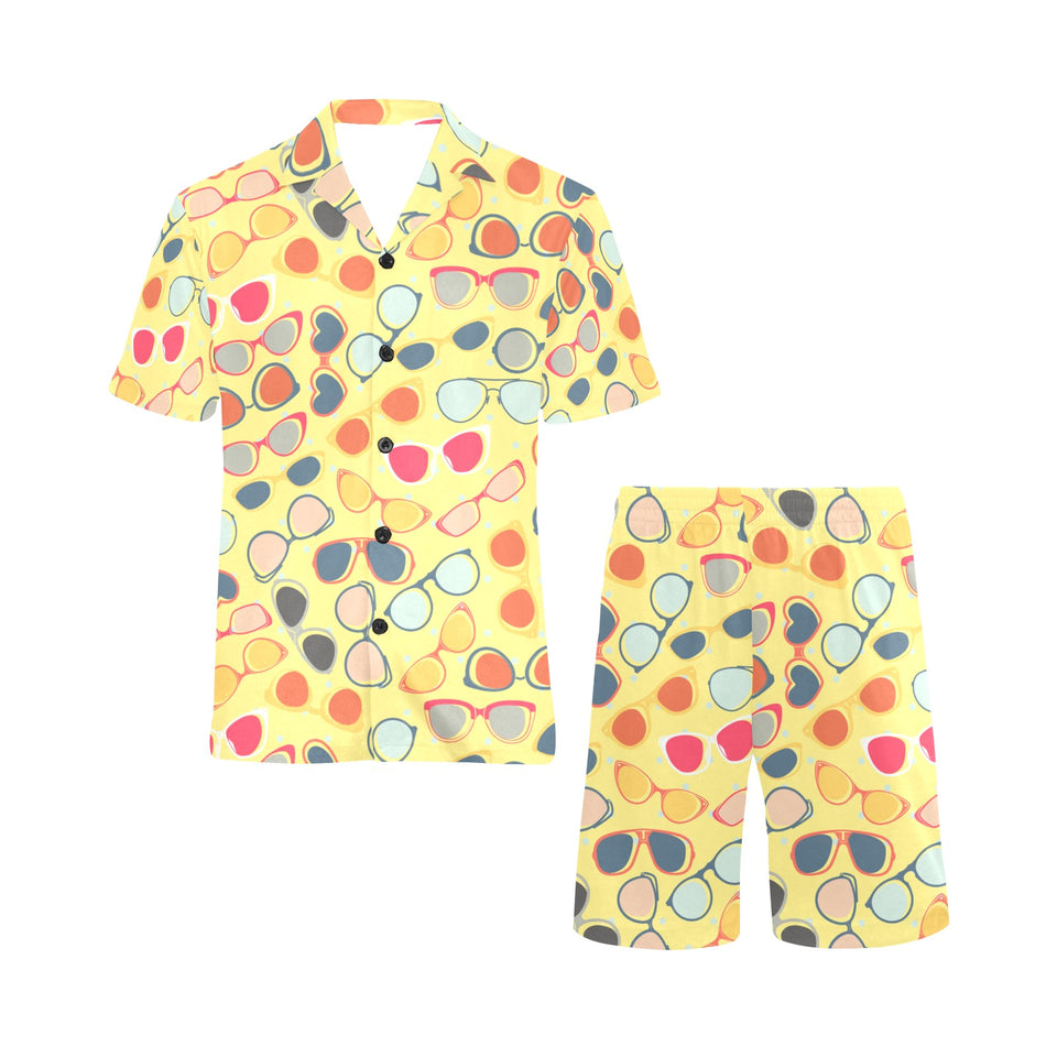 Sun Glasses Pattern Print Design 05 Men's V-Neck Short Pajama Set