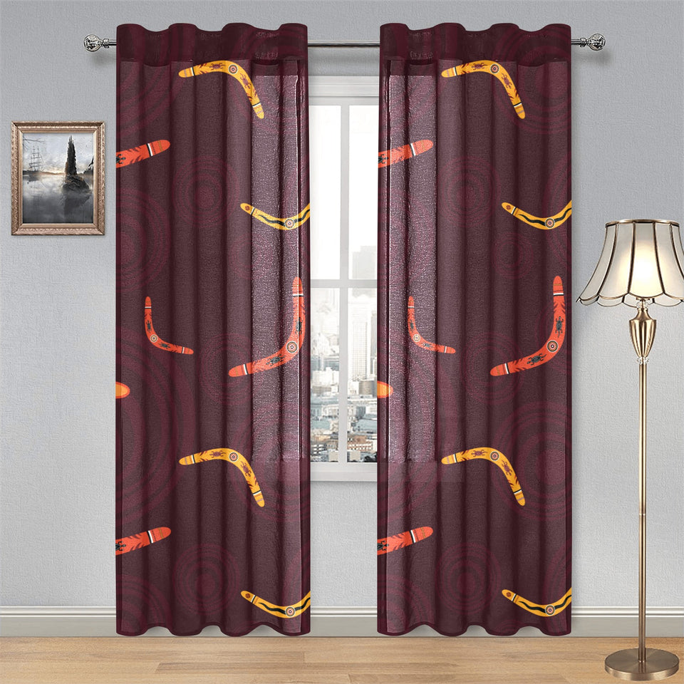 Boomerang Australian aboriginal ornament circle bl Gauze Curtain