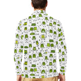 Sketch funny frog pattern Men's Long Sleeve Polo Shirt