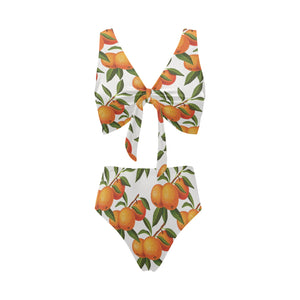 Oranges pattern background Chest Bowknot High Waisted Bikini Swimsuit