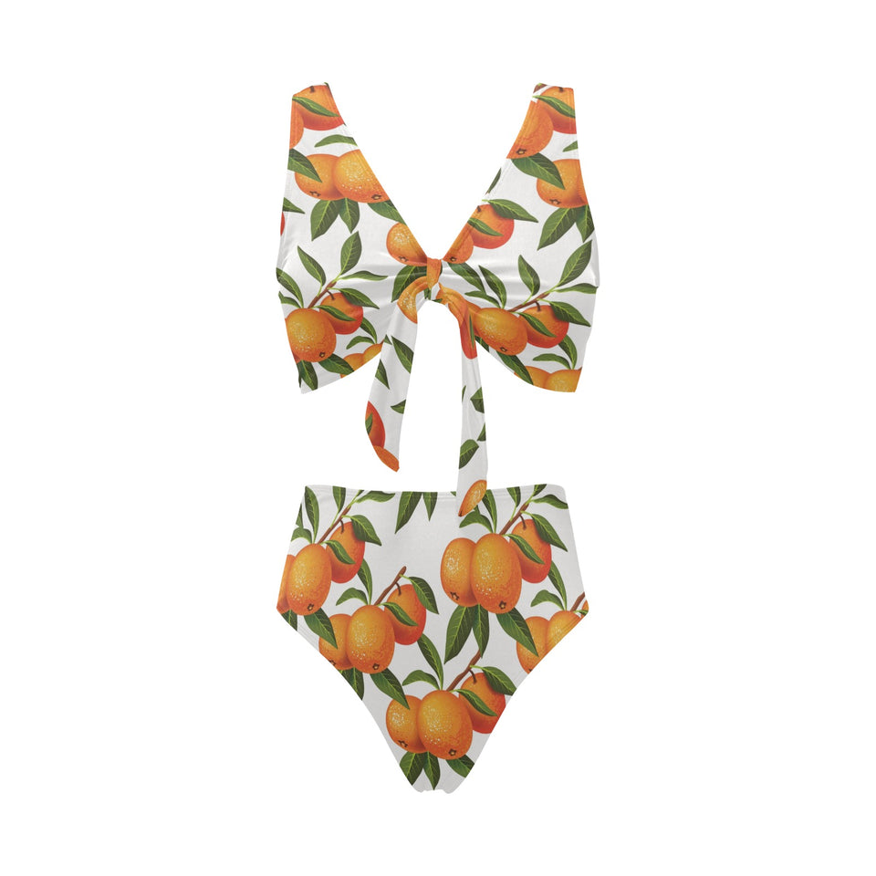 Oranges pattern background Chest Bowknot High Waisted Bikini Swimsuit