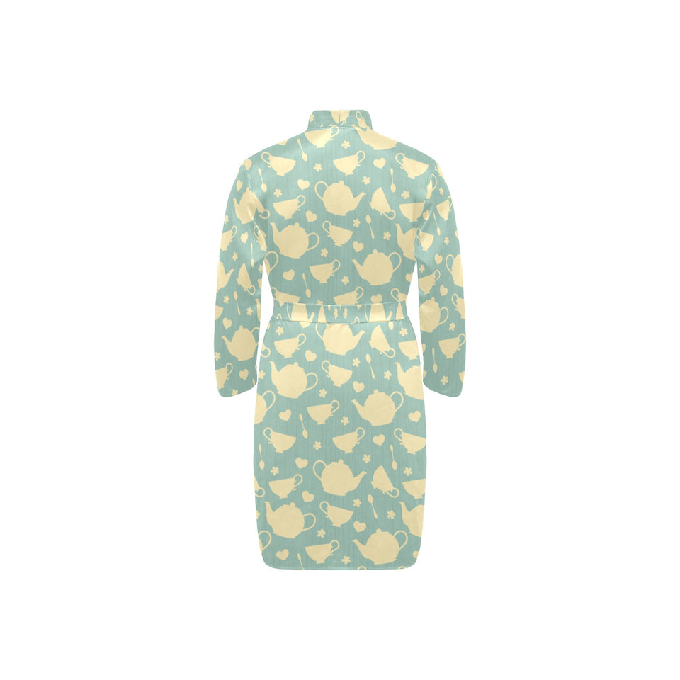 Tea pots Pattern Print Design 02 Men's Long Sleeve Belted Night Robe