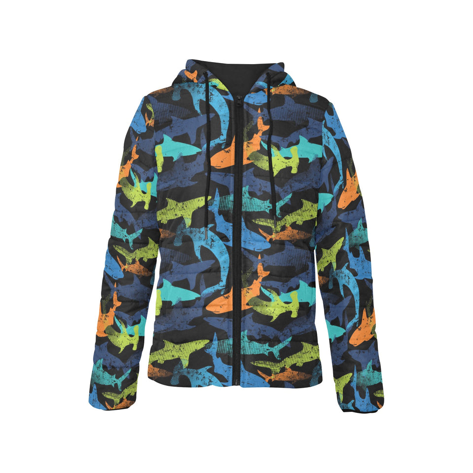 Colorful shark Women's Padded Hooded Jacket