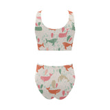 Cute whale pattern Chest Bowknot High Waisted Bikini Swimsuit