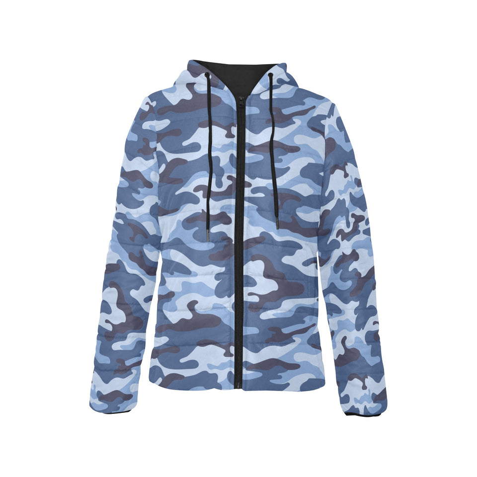 Blue camouflage pattern Women's Padded Hooded Jacket