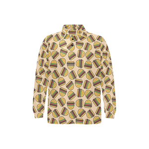 Hamburger Pattern Print Design 01 Men's Long Sleeve Polo Shirt