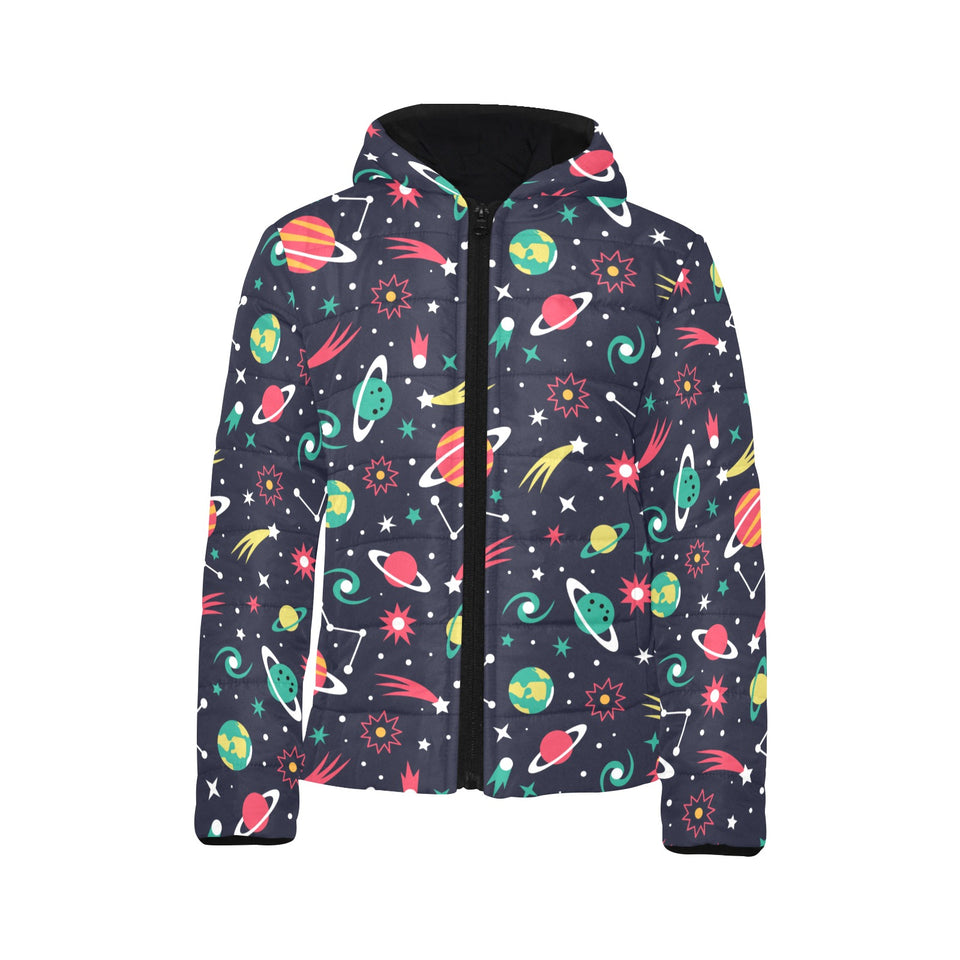 colorful space pattern planet star Kids' Boys' Girls' Padded Hooded Jacket