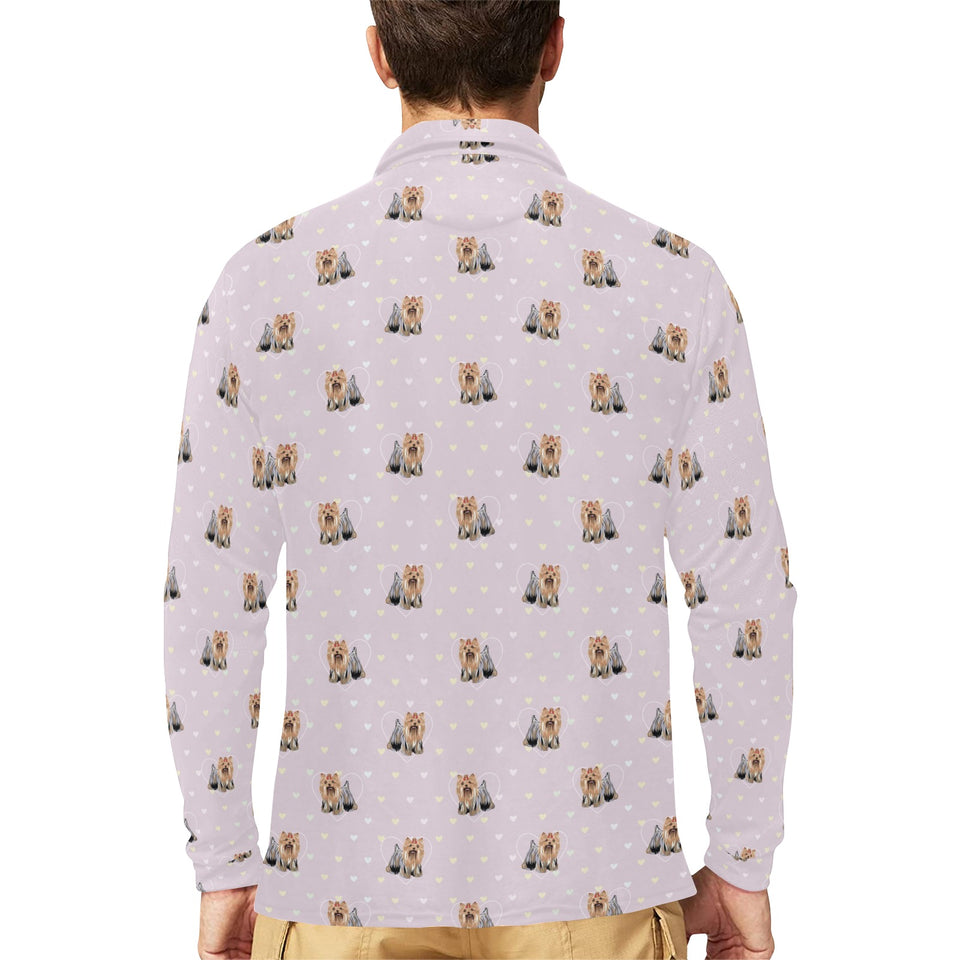 Yorkshire Terrier Pattern Print Design 02 Men's Long Sleeve Polo Shirt
