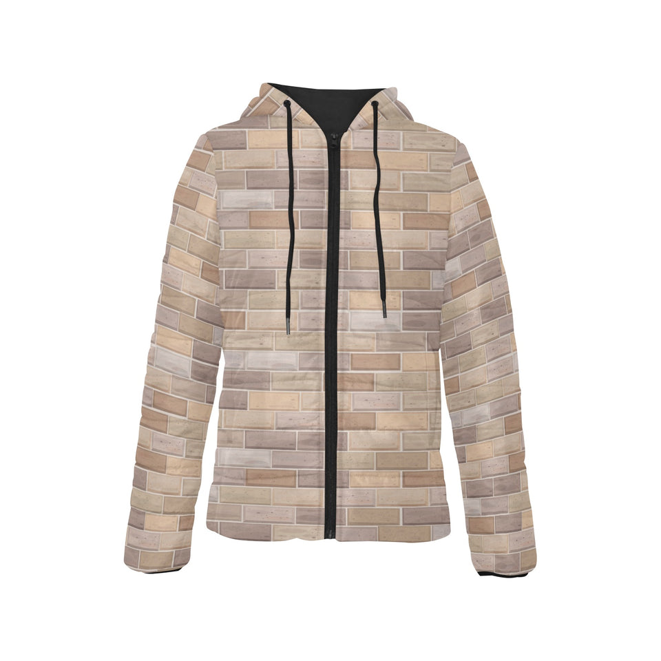 Brick Printed Pattern Print Design 01 Women's Padded Hooded Jacket