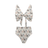 Llama Alpaca pattern Chest Bowknot High Waisted Bikini Swimsuit