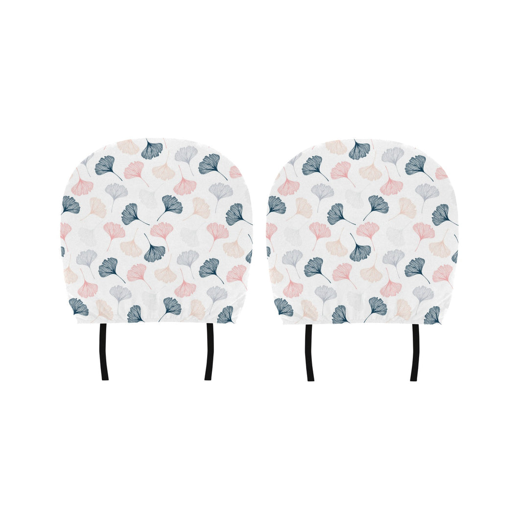Black Gray Cream coral ginkgo leaves pattern Car Headrest Cover