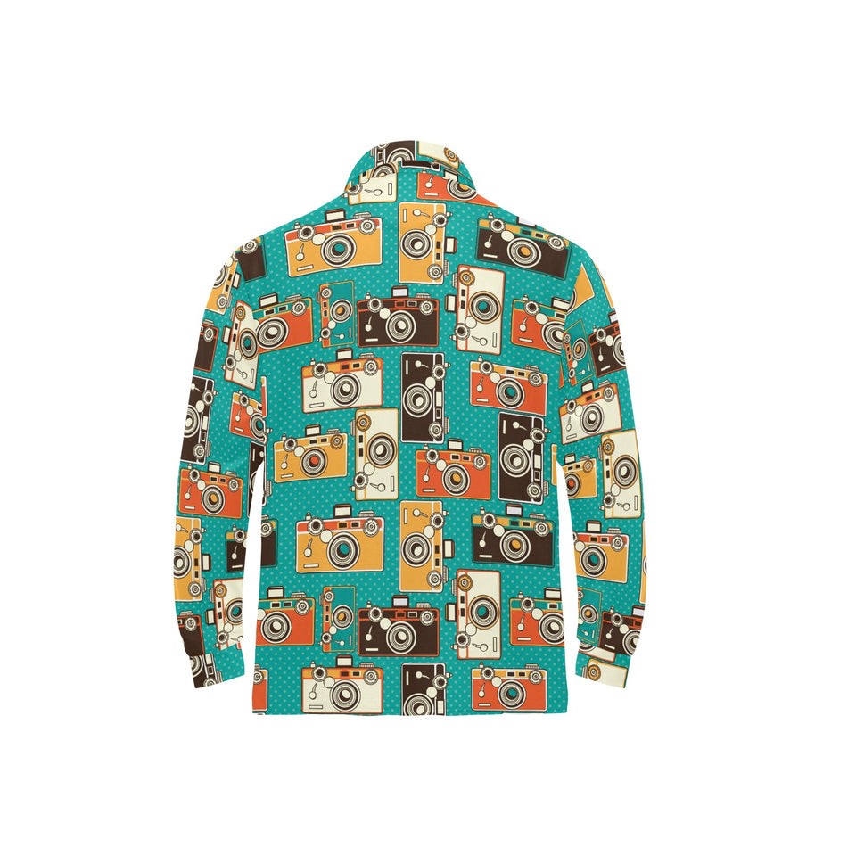Camera Pattern Print Design 03 Men's Long Sleeve Polo Shirt
