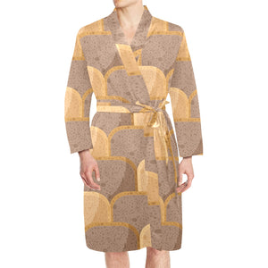 Bread Toast Pattern Print Design 04 Men's Long Sleeve Belted Night Robe