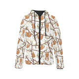 Sloths hanging on the tree pattern Women's Padded Hooded Jacket