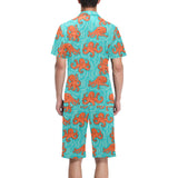 Octopus turquoise background Men's V-Neck Short Pajama Set