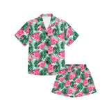 Watermelons tropical palm leaves pattern Kids' Boys' Girls' V-Neck Short Pajama Set