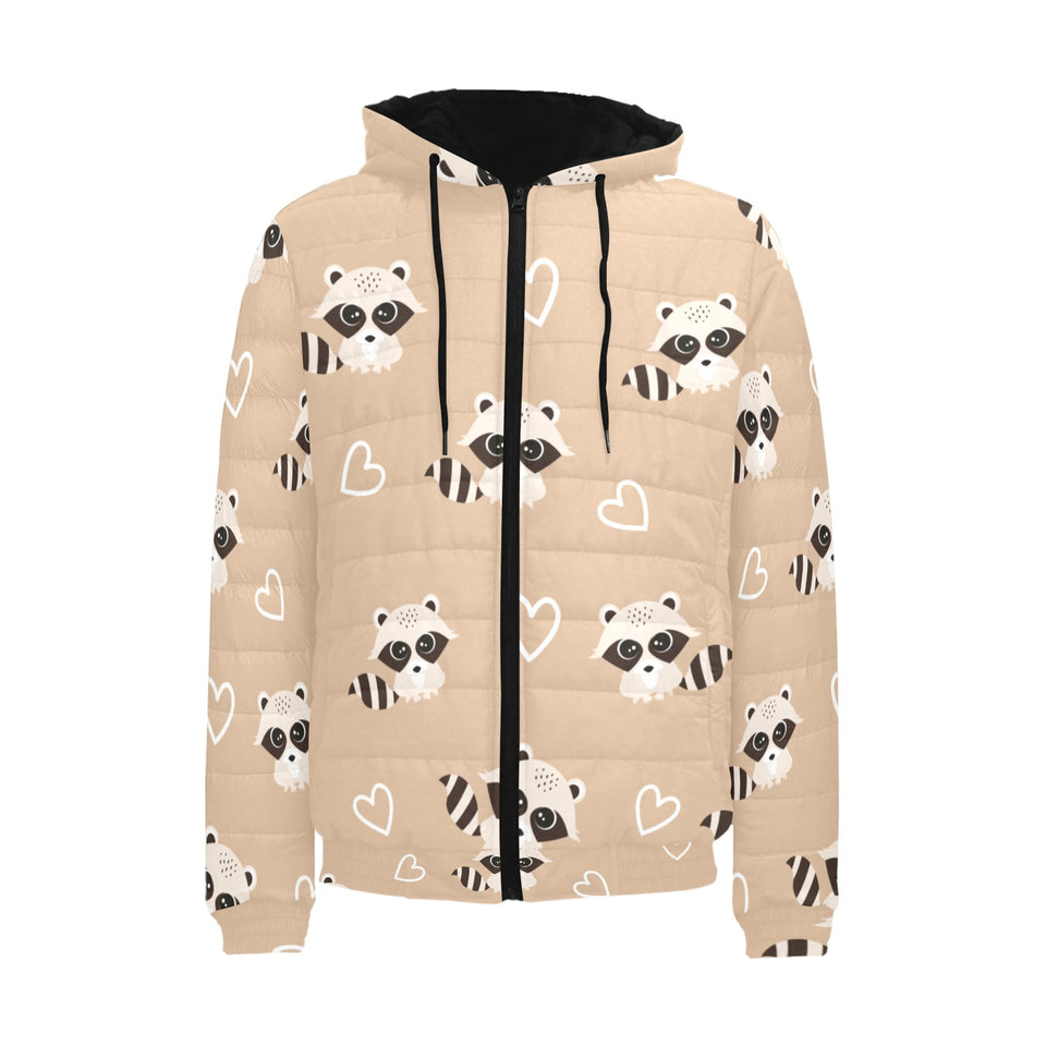 Cute raccoon heart pattern Men's Padded Hooded Jacket