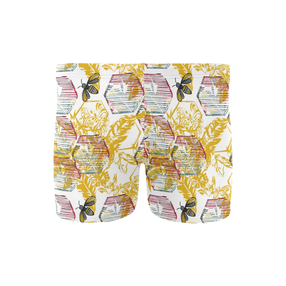 Cool Bee honeycomb leaves pattern Men's Swimming Trunks