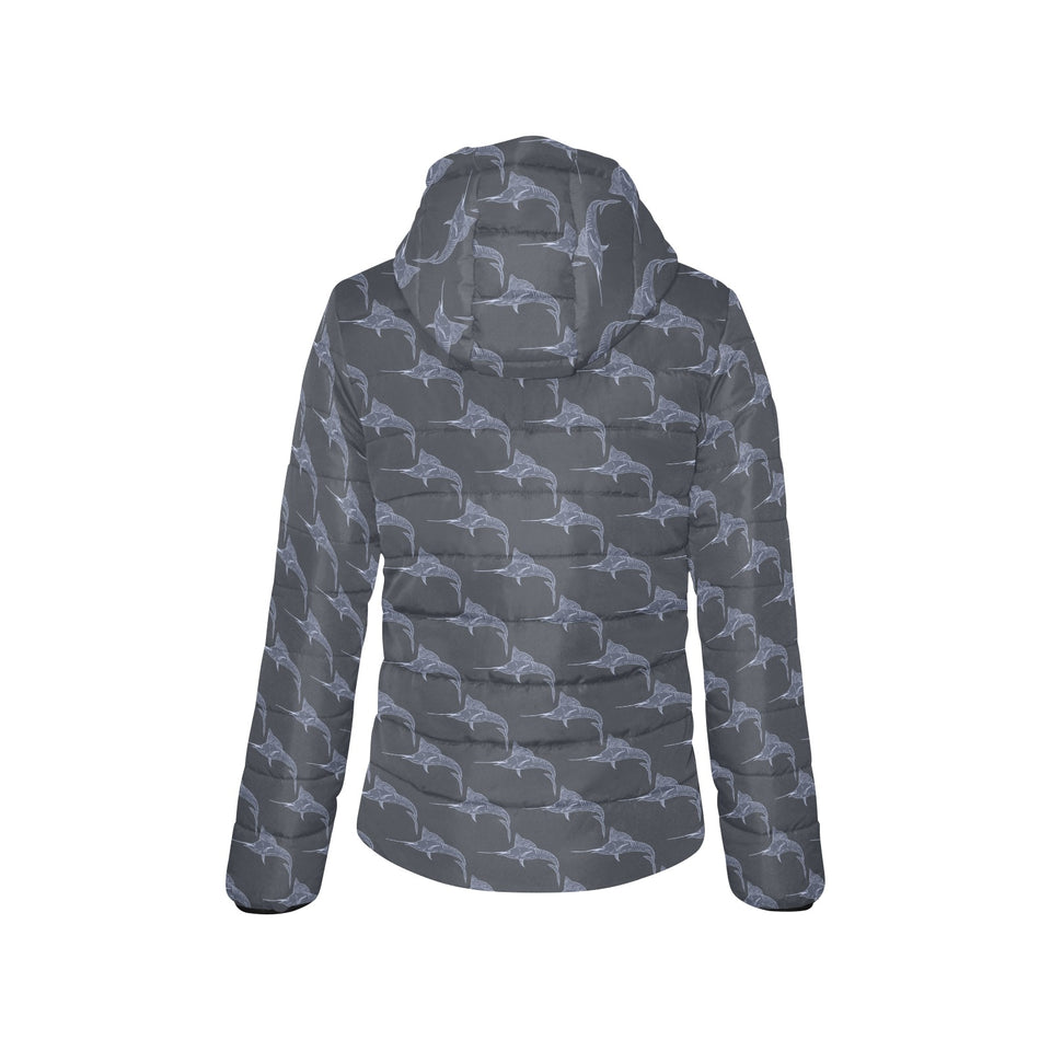 Swordfish Pattern Print Design 03 Women's Padded Hooded Jacket