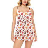 Colorful Maple Leaf pattern Chest Sexy Pleated Two Piece Swim Dress