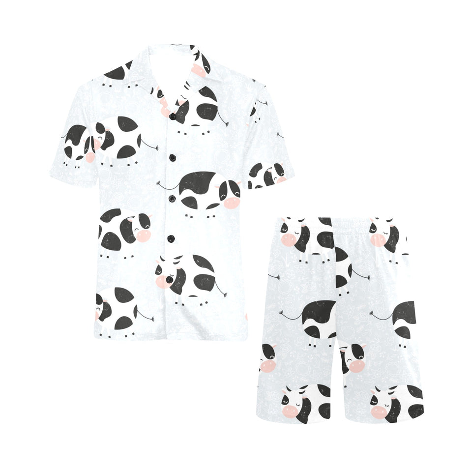 Cute cows pattern Men's V-Neck Short Pajama Set