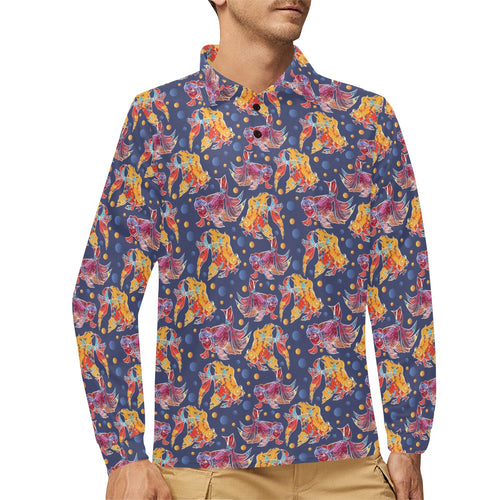 Goldfish Pattern Print Design 05 Men's Long Sleeve Polo Shirt