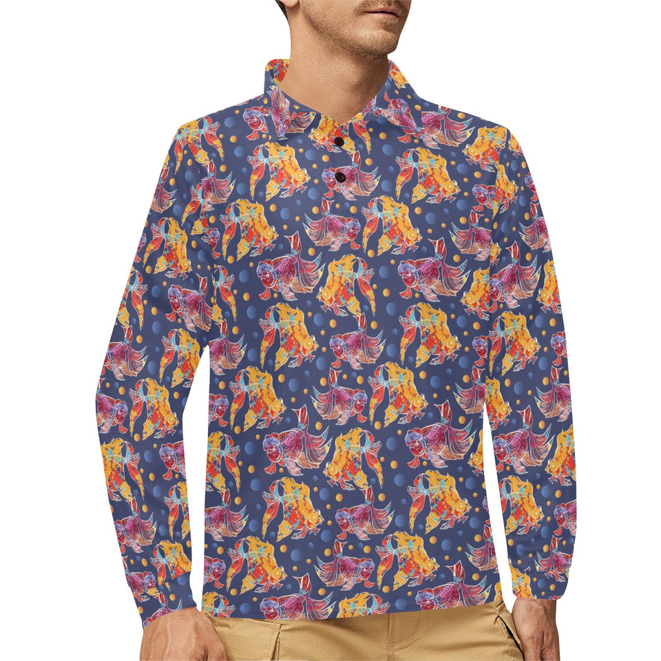 Goldfish Pattern Print Design 05 Men's Long Sleeve Polo Shirt