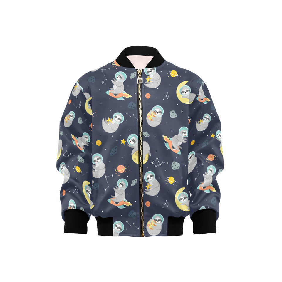 Cute sloth astronaut star planet rocket pattern Kids' Boys' Girls' Bomber Jacket