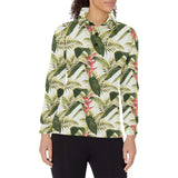 heliconia pattern Women's Long Sleeve Polo Shirt