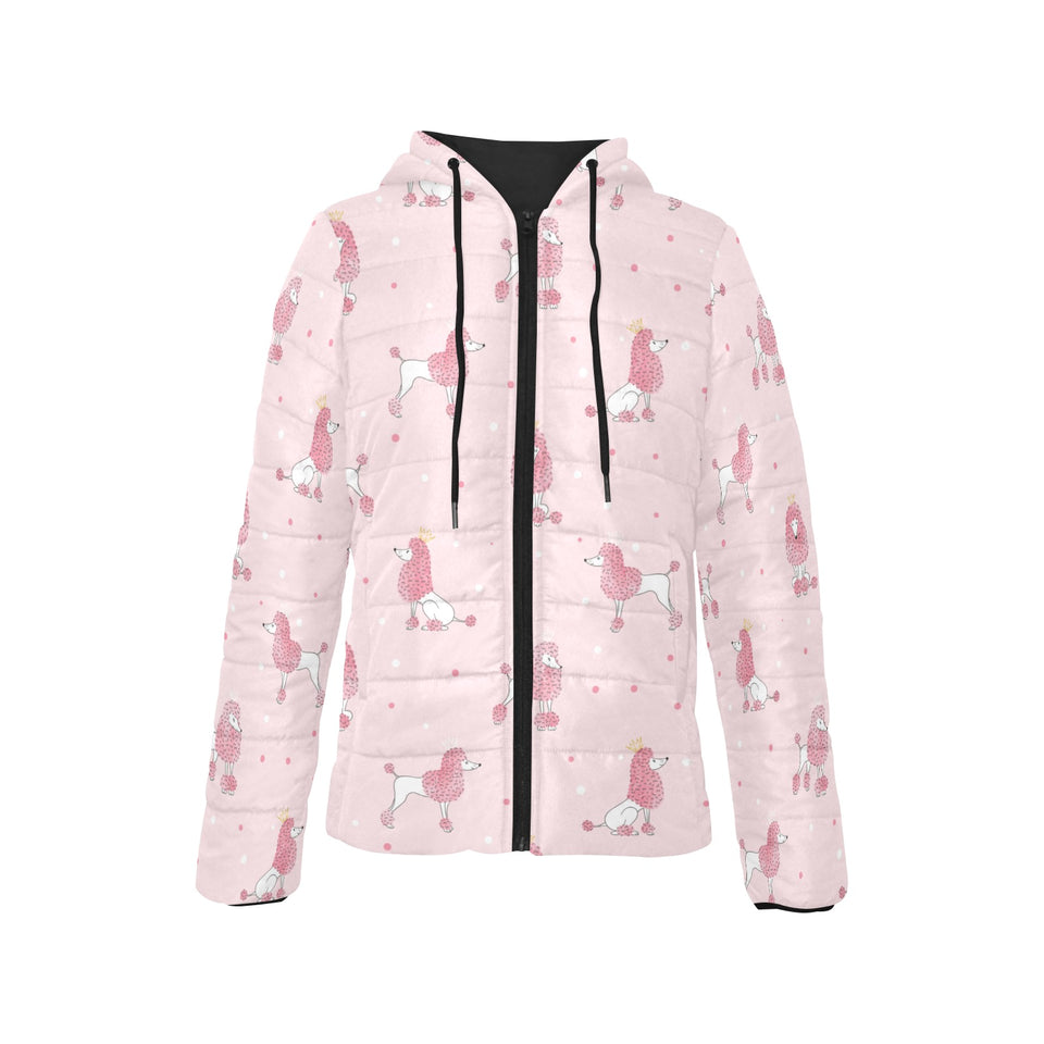 Poodle dog pink color theme Women's Padded Hooded Jacket
