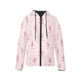 Poodle dog pink color theme Women's Padded Hooded Jacket