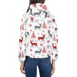 Deer tree snowflakes chrismas pattern Women's Padded Hooded Jacket