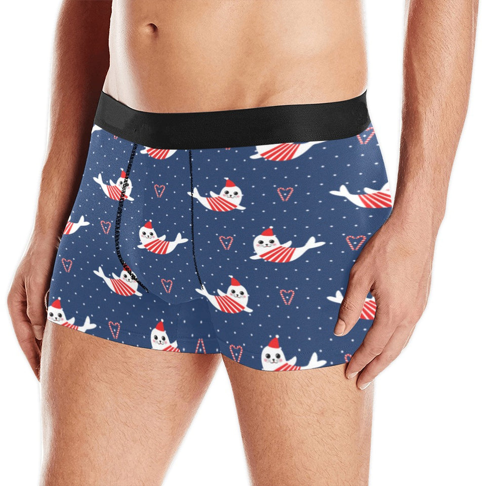 Cute sea lion seal christmas hat candy cane heart Men's All Over Print Boxer Briefs Men's Underwear