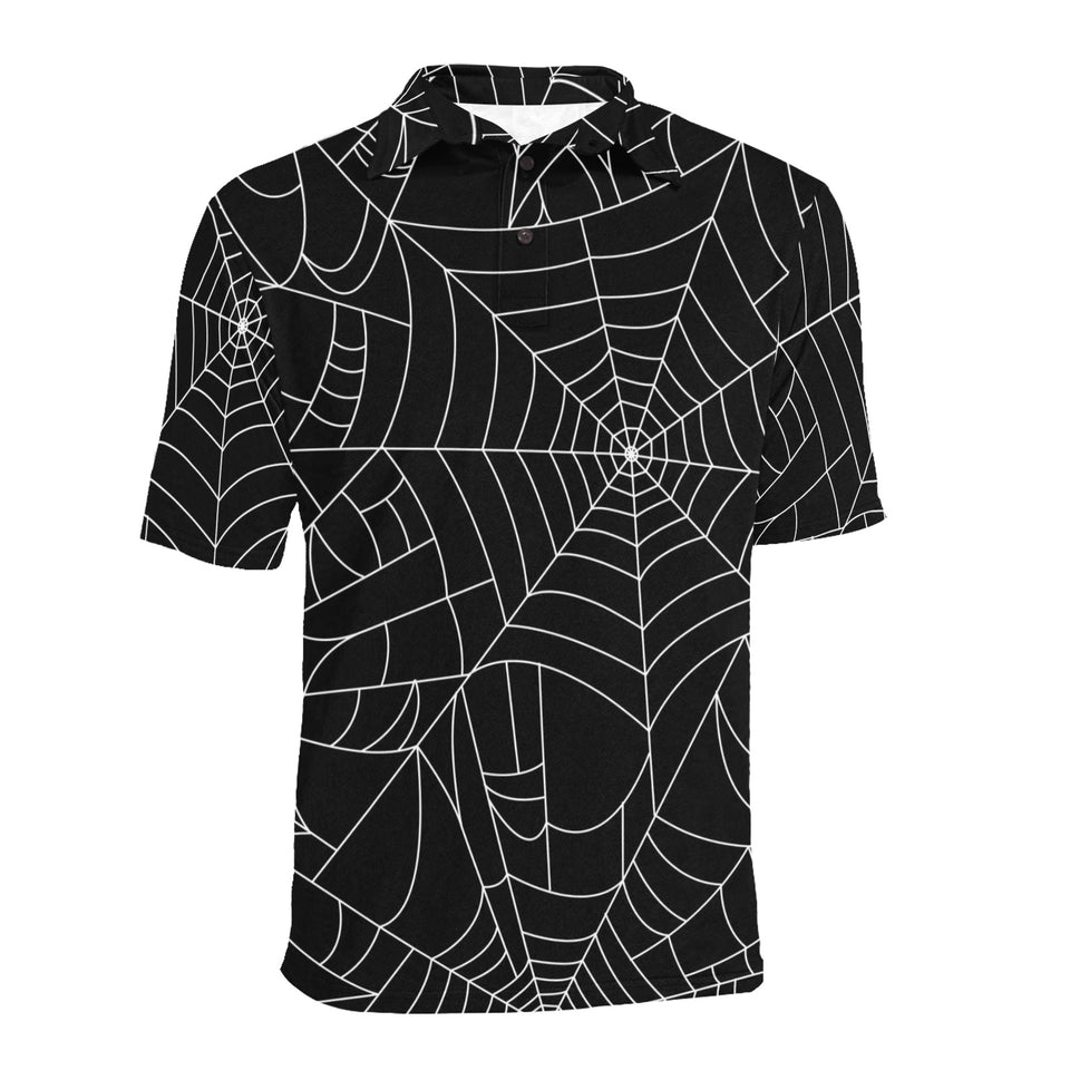 Spider web pattern Black background white cobweb Men's All Over Print Polo Shirt