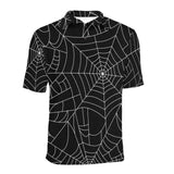 Spider web pattern Black background white cobweb Men's All Over Print Polo Shirt