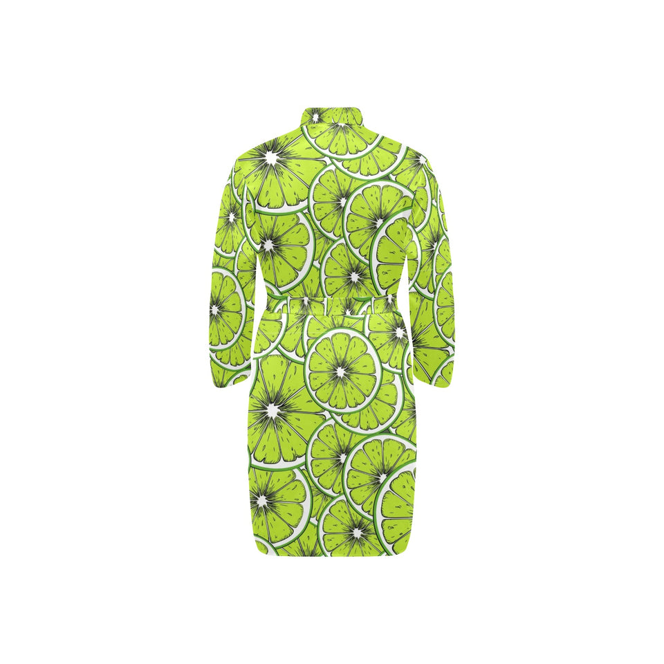 Slices of Lime design pattern Men's Long Sleeve Belted Night Robe