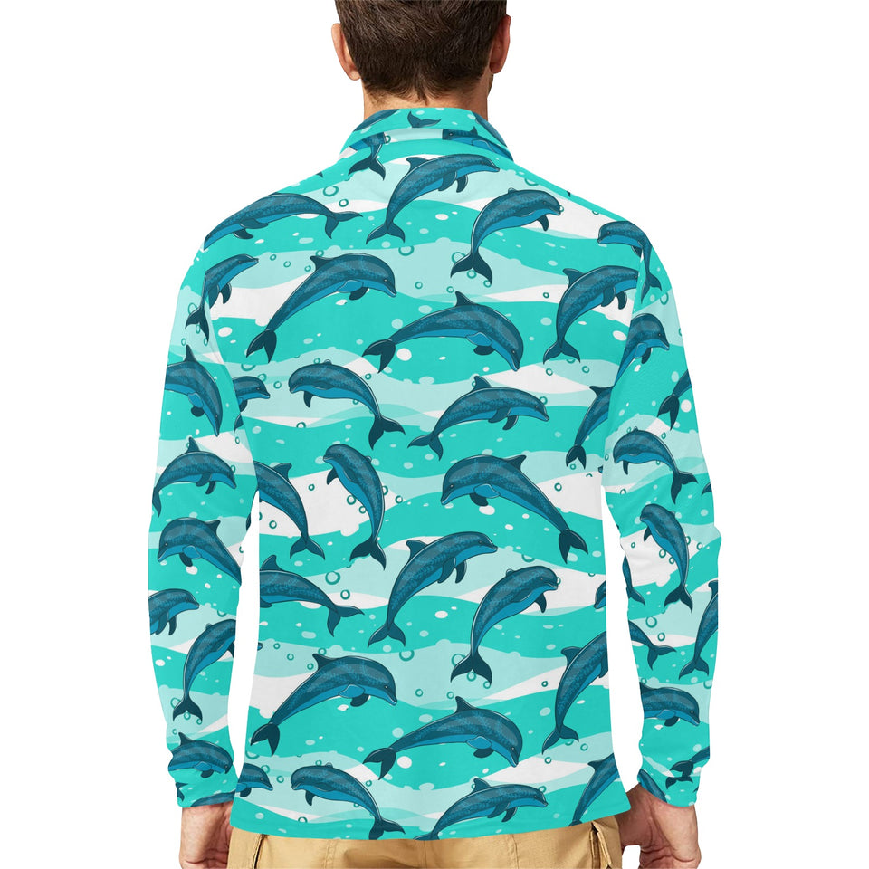 Dolphin sea pattern Men's Long Sleeve Polo Shirt