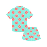 Grapefruit green background Kids' Boys' Girls' V-Neck Short Pajama Set