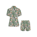 Toucan tropical green jungle palm pattern Women's V-Neck Short Pajama Set