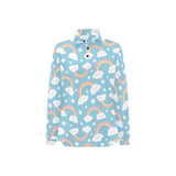 Cute rainbow clound star pattern blue background Women's Long Sleeve Polo Shirt
