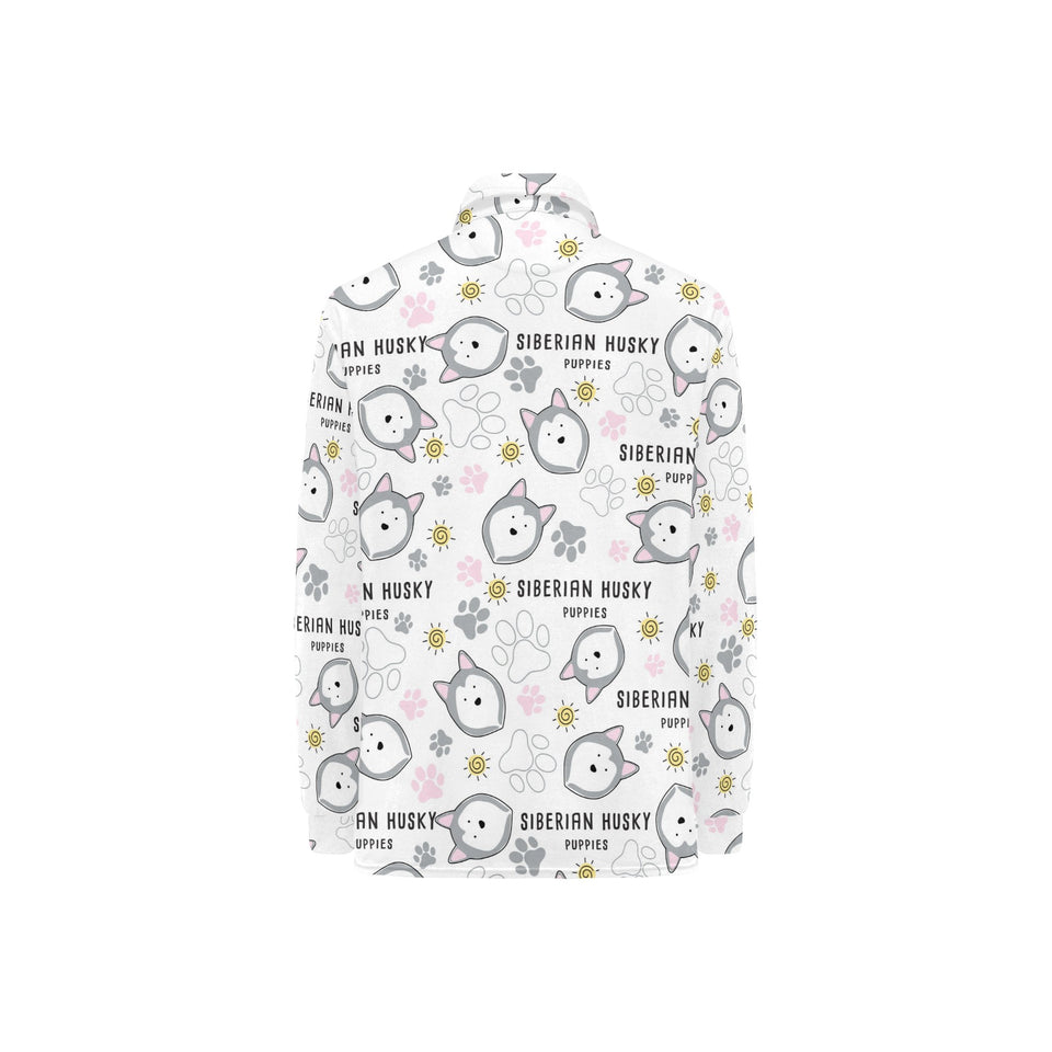 Siberian Husky design pattern Women's Long Sleeve Polo Shirt