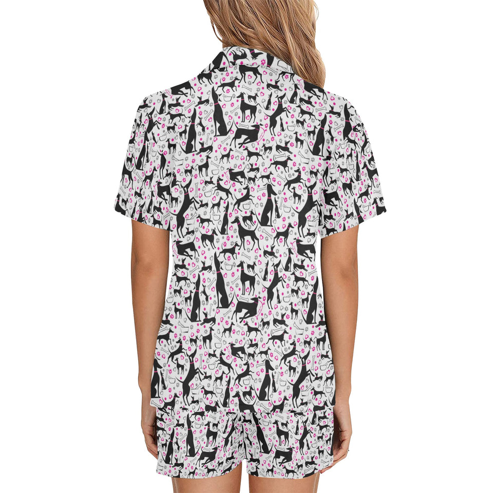 Greyhound Pattern Print Design 02 Women's V-Neck Short Pajama Set