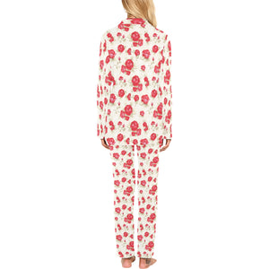 Rose Pattern Print Design 01 Women's Long Pajama Set