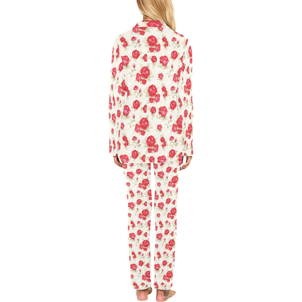 Rose Pattern Print Design 01 Women's Long Pajama Set