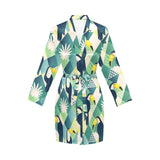 Toucan tropical leaves design pattern Women's Long Sleeve Belted Night Robe