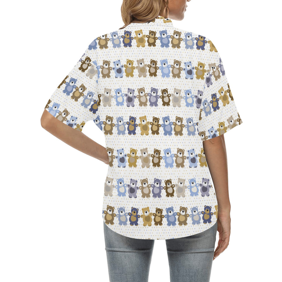 Teddy Bear Pattern Print Design 02 Women's All Over Print Hawaiian Shirt