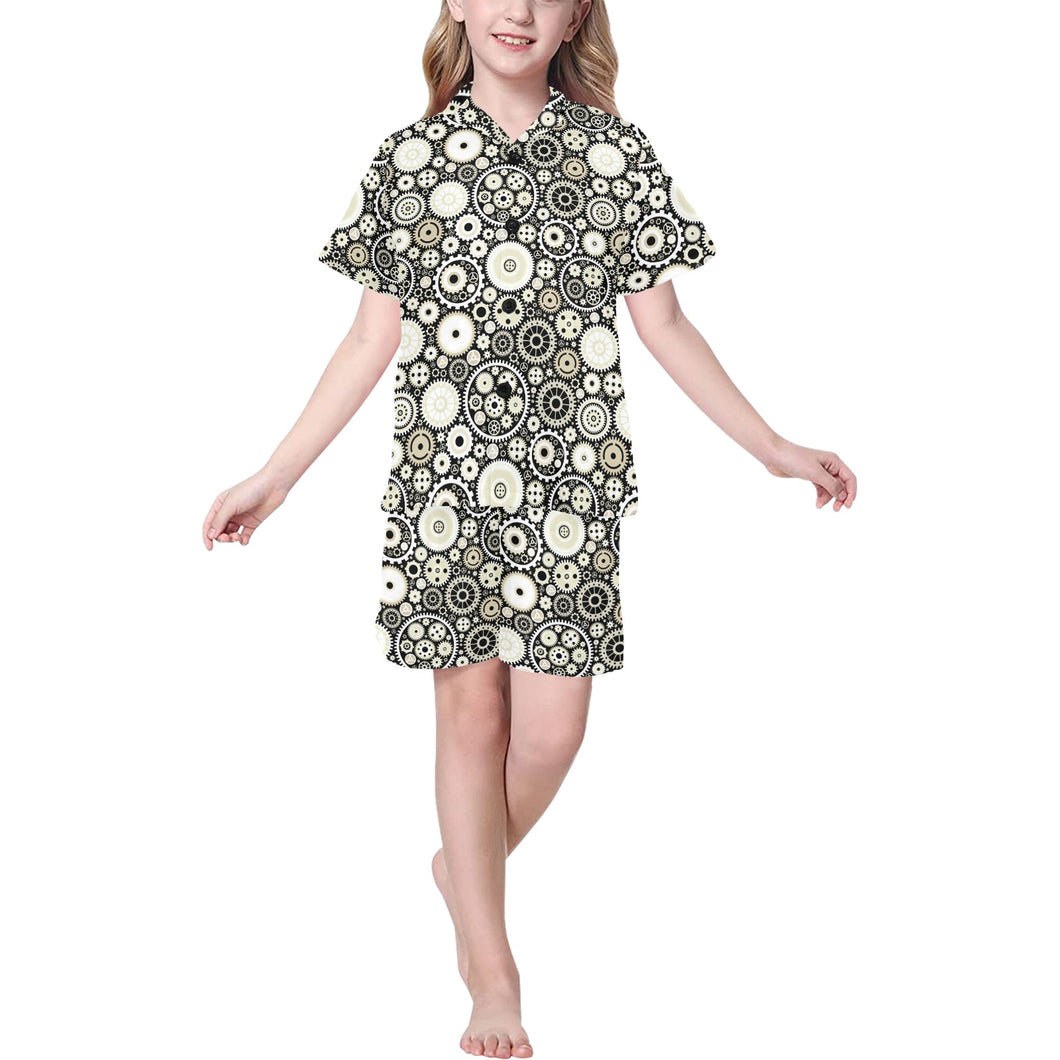 Gear Pattern Print Design 02 Kids' Boys' Girls' V-Neck Short Pajama Set